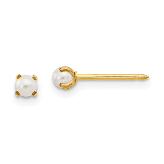Piercing only 14k 3mm Simulated Pearl Post Earrings