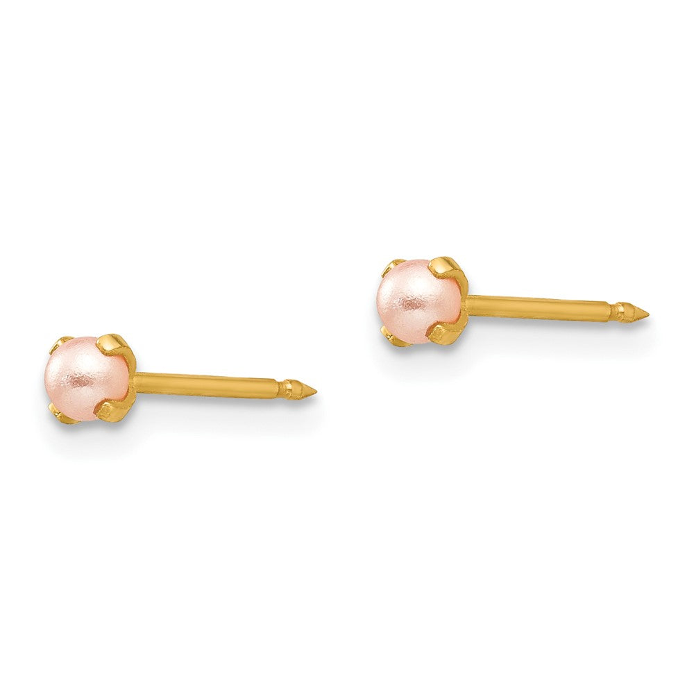 Piercing only 14k 3mm Pink Simulated Pearl Post Earrings