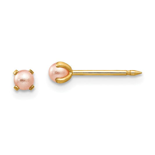 Piercing only 14k 3mm Pink Simulated Pearl Post Earrings