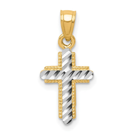 10K w/Rhodium Diamond-Cut Cross Pendant