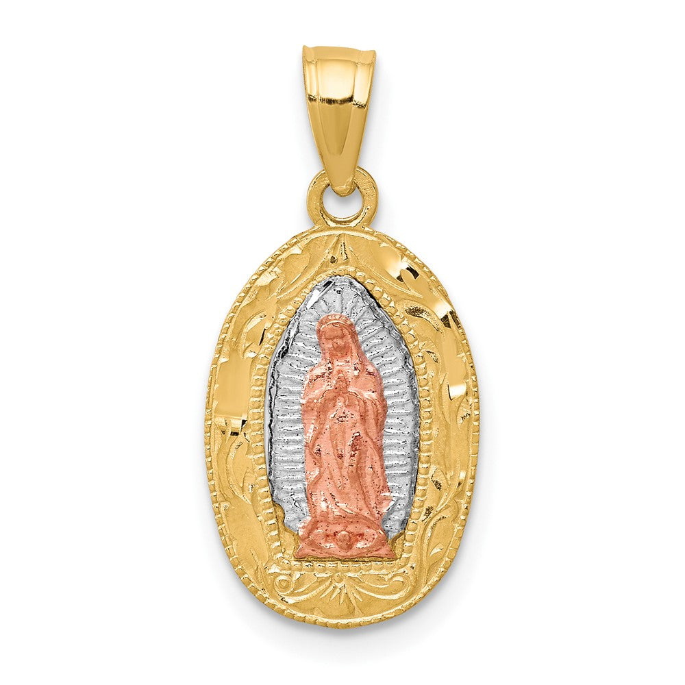 10K Two-Tone White Rhodium Of Guadalupe Oval Pendant