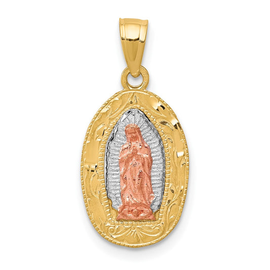 10K Two-Tone White Rhodium Of Guadalupe Oval Pendant