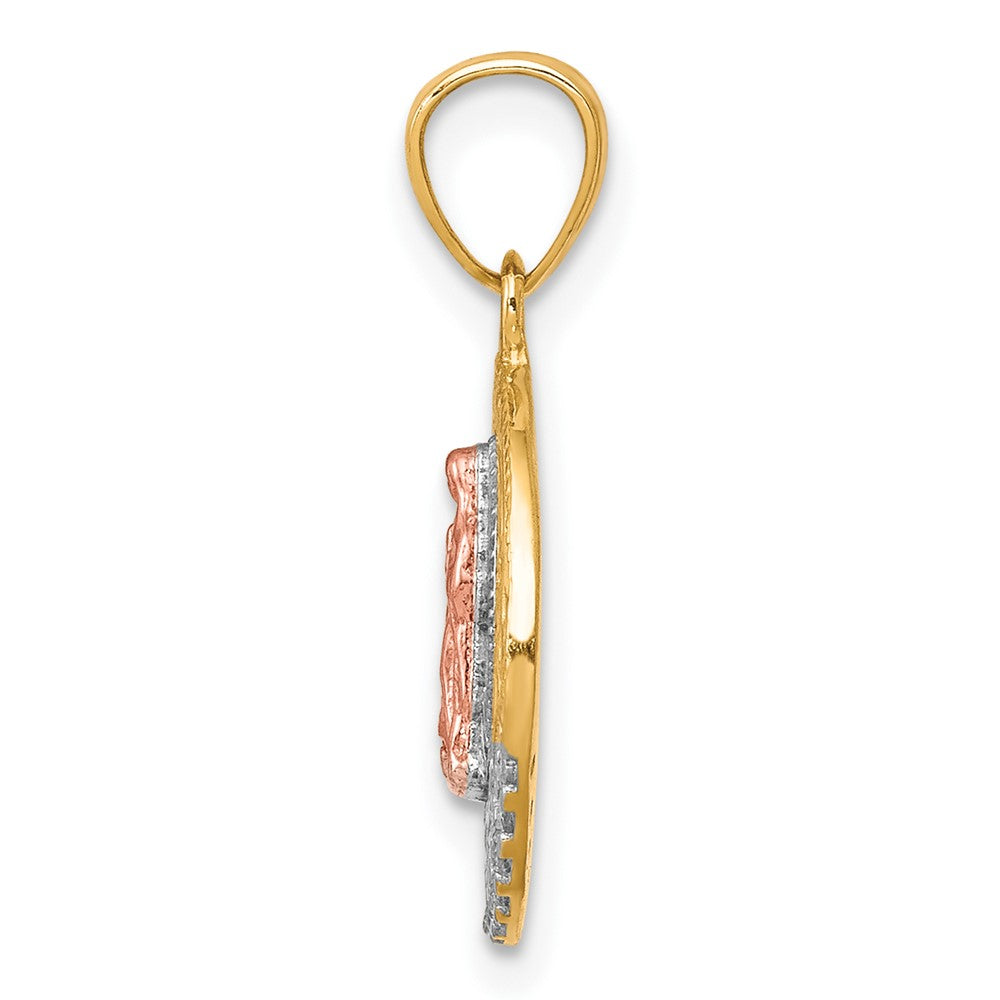 10K Two-Tone w/ Rhodium CZ Of Guadalupe Round Pendant