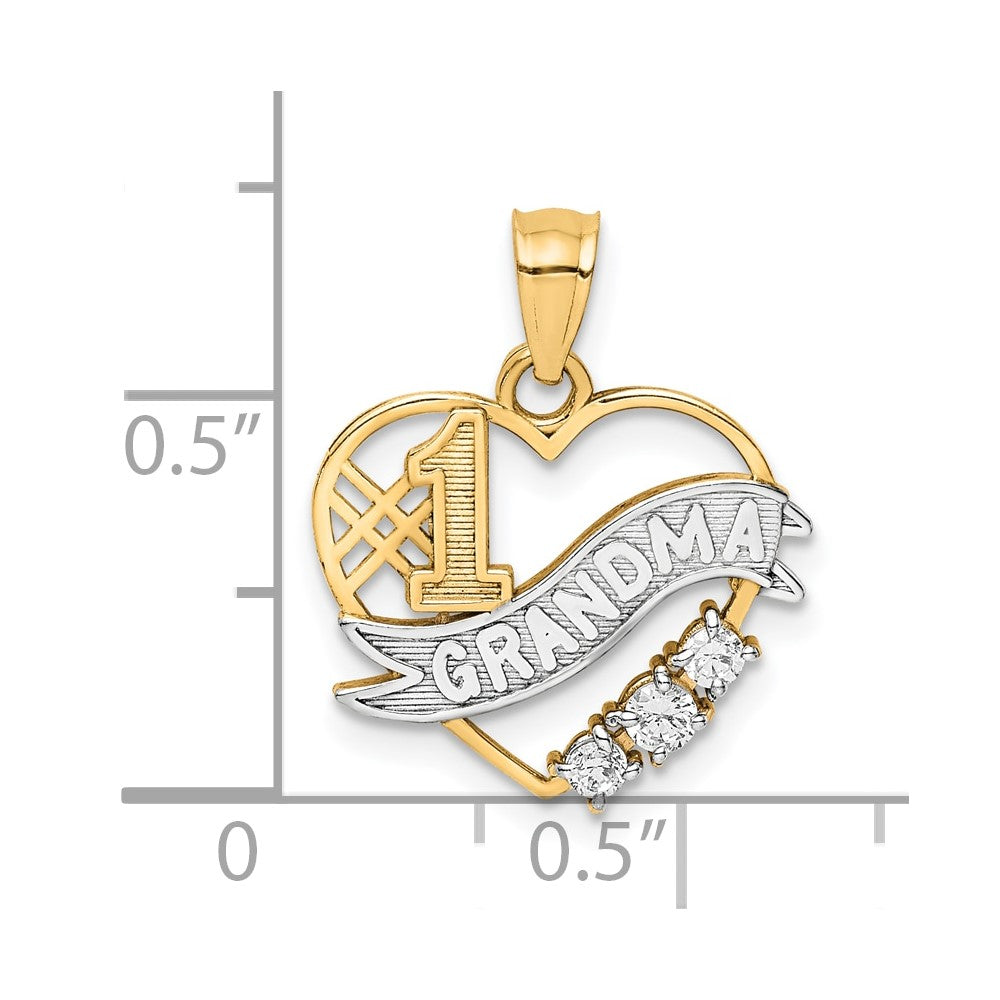 10K W/Rhodium CZ  #1 GRANDMA In Heart Pendant