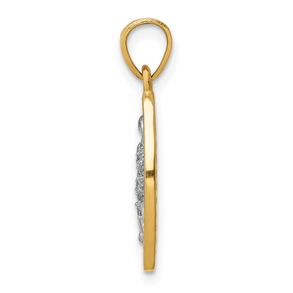 10K Yellow Gold w/Rhodium CZ Pave Lady of Guadalupe Pendant