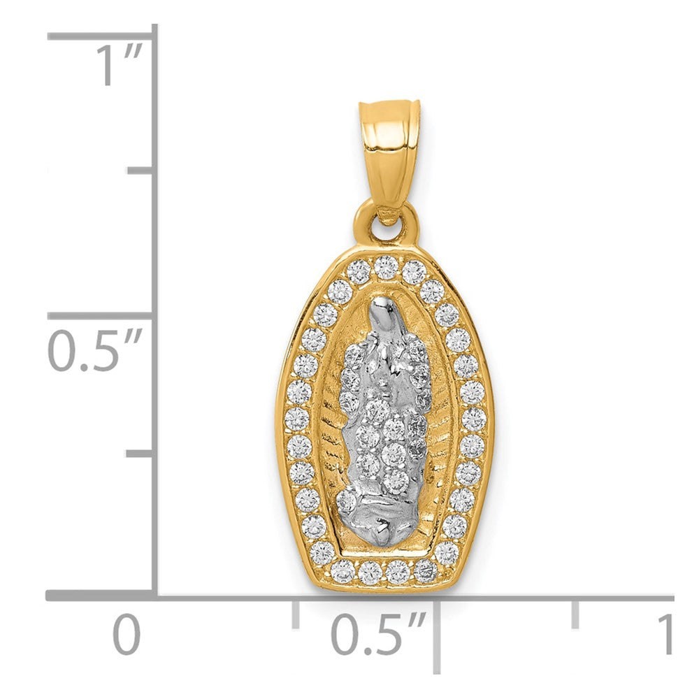 10K Yellow Gold w/Rhodium CZ Pave Lady of Guadalupe Pendant