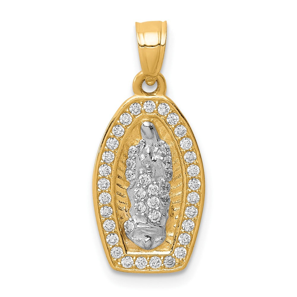 10K Yellow Gold w/Rhodium CZ Pave Lady of Guadalupe Pendant
