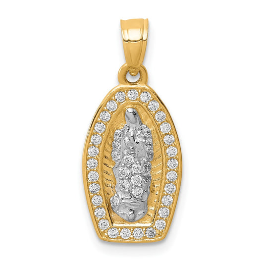 10K Yellow Gold w/Rhodium CZ Pave Lady of Guadalupe Pendant