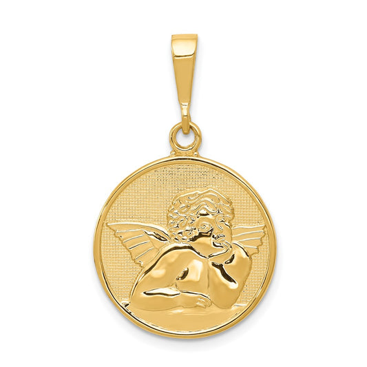 10k Polished & Satin Angel Pendant