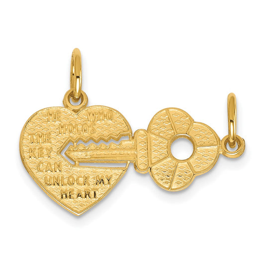 10K Heart and Key Break-apart Charm
