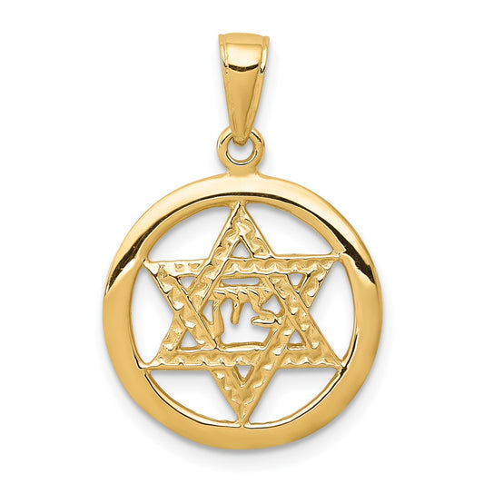10k Jewish Chi in Star of David Pendant