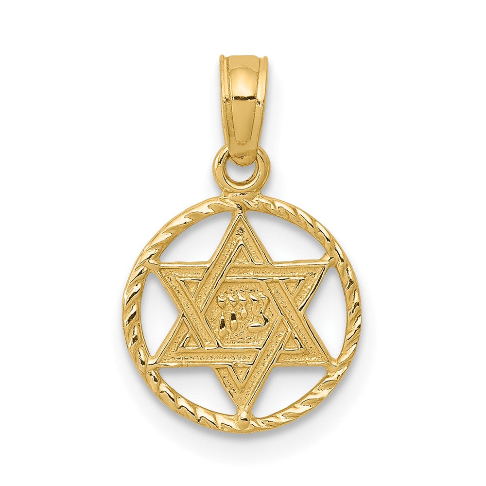 10K Star of David in Circle Frame Pendant