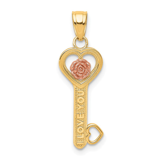 10k Yellow Gold Two-tone I Love You Key Charm