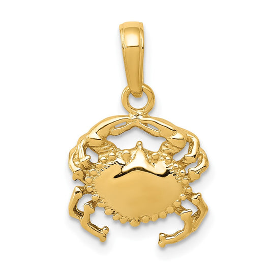 10k Yellow Gold Solid Polished Open-Backed Crab Pendant