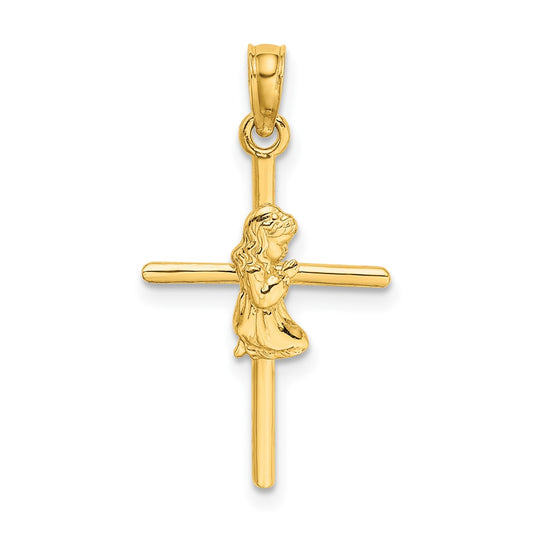 10k Yellow Gold Praying Girl Cross Charm