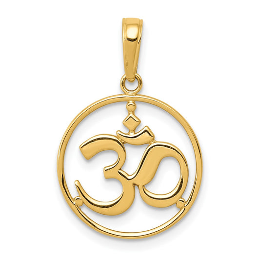 10K Cut-out Round Frame Yoga Om Symbol Pendant