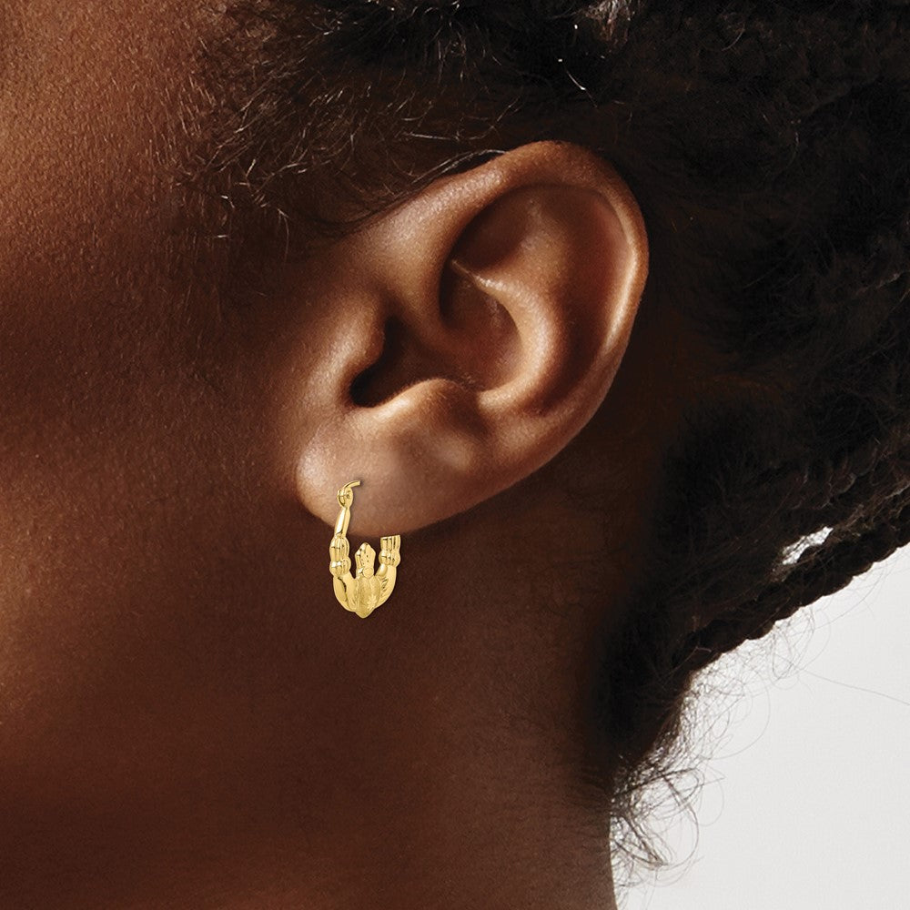 10k Polished & Satin Claddagh Hoop Earrings