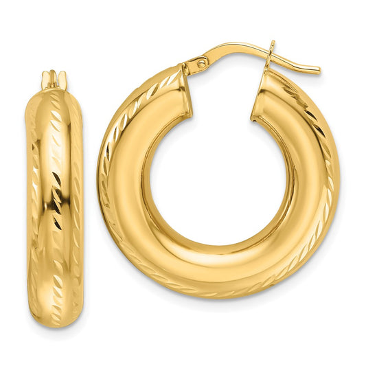 10ky Polished & Diamond-cut 6mm Hollow Round Hoop Earrings