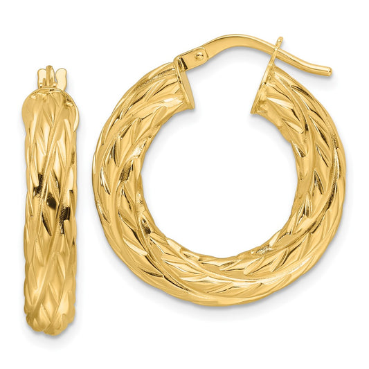 10ky Polished Woven Texture 4.75mm Round Hoop Earrings
