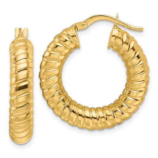 10ky Polished 5mm Hollow Spiral Round Hoop Earrings