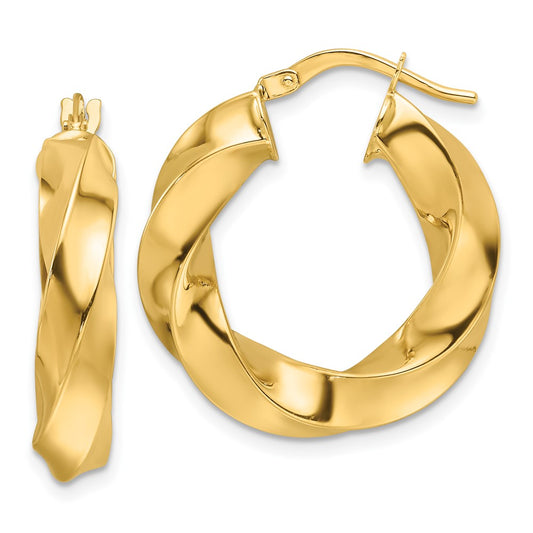 10ky Polished 5.25mm Hollow Twisted Round Hoop Earrings