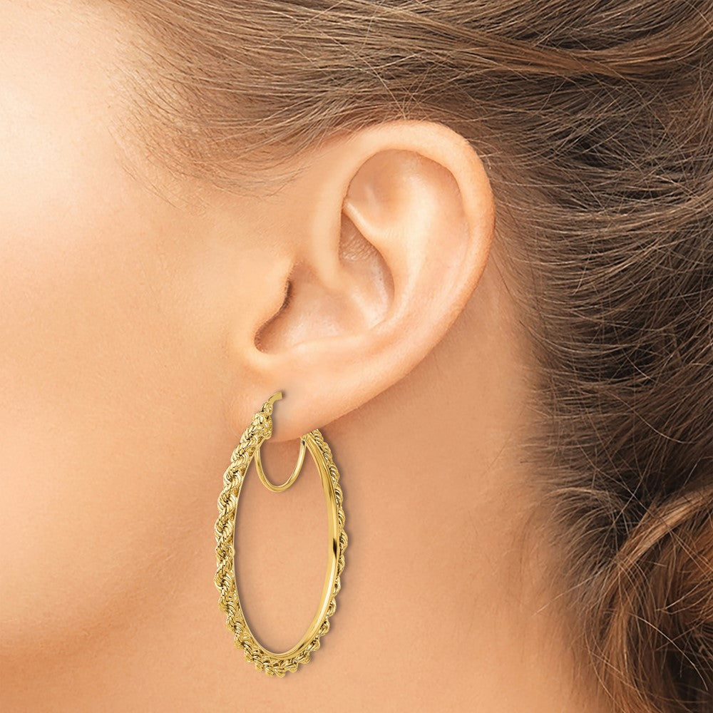 10k Polished and D/C Rope 2.95mm Hoop Earrings