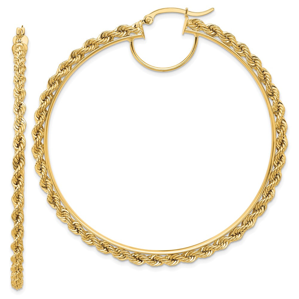 10k Polished and D/C Rope 2.95mm Hoop Earrings