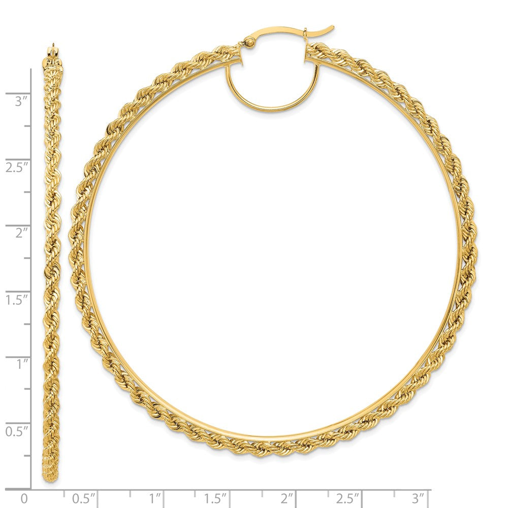 10k Polished and D/C Rope 2.95mm Hoop Earrings