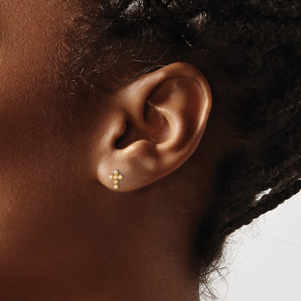 10K Polished CZ Cross Post Earrings