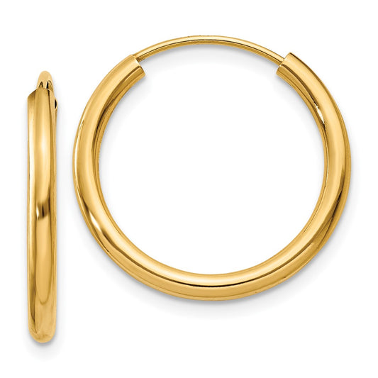 10k Polished Round Endless 2mm Hoop Earrings