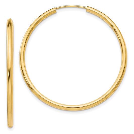 10k Polished Round Endless 2mm Hoop Earrings