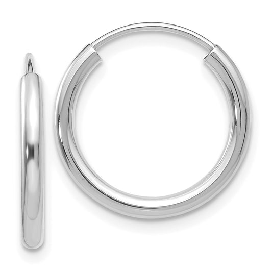 10k White Gold Polished Endless 2mm Hoop Earrings