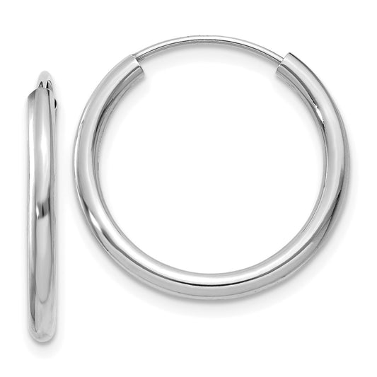 10k White Gold Polished Endless 2mm Hoop Earrings