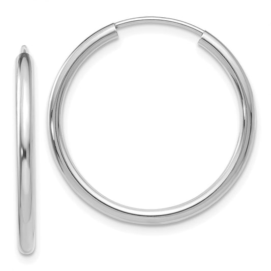 10k White Gold Polished Endless 2mm Hoop Earrings