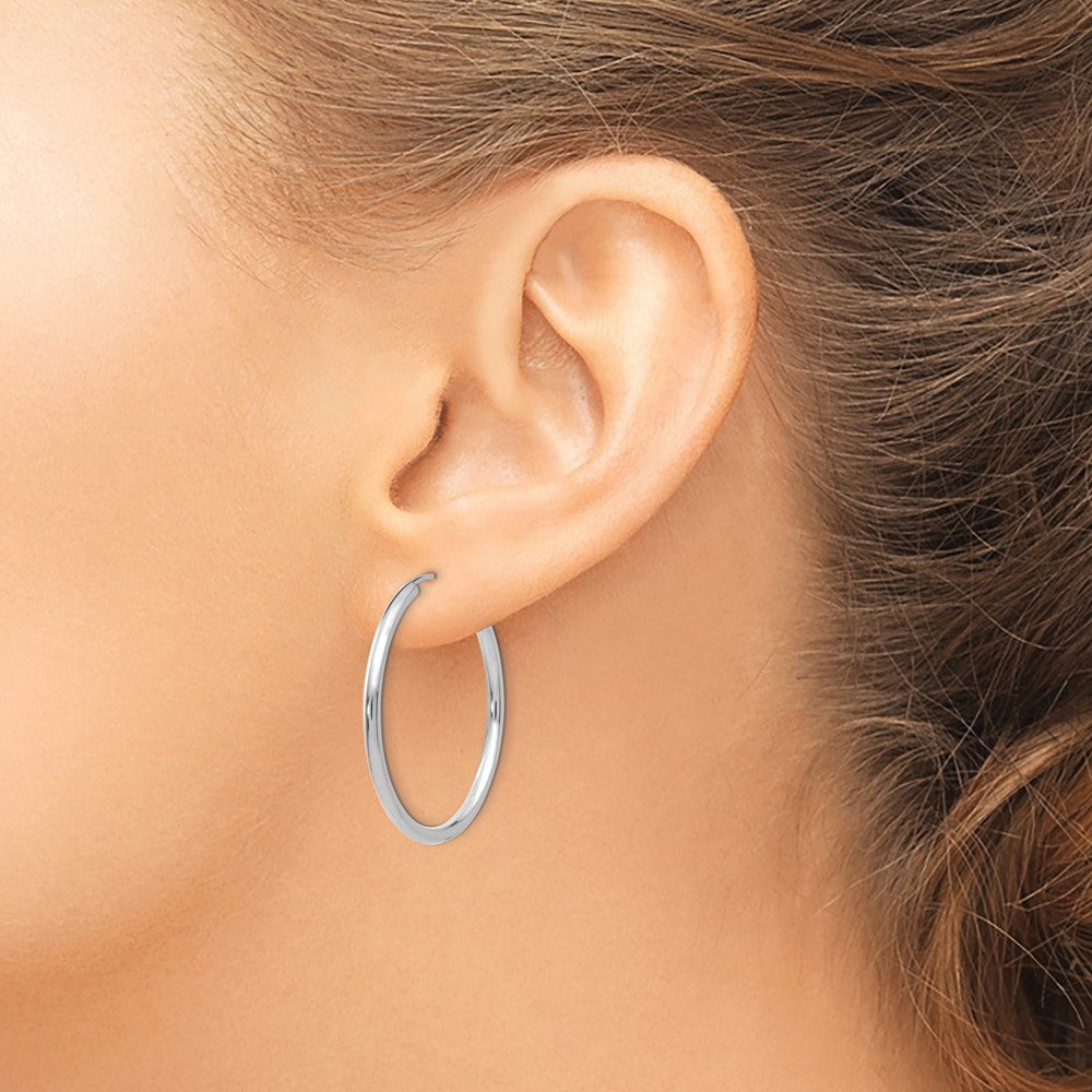 10k White Gold Polished Endless 2mm Hoop Earrings