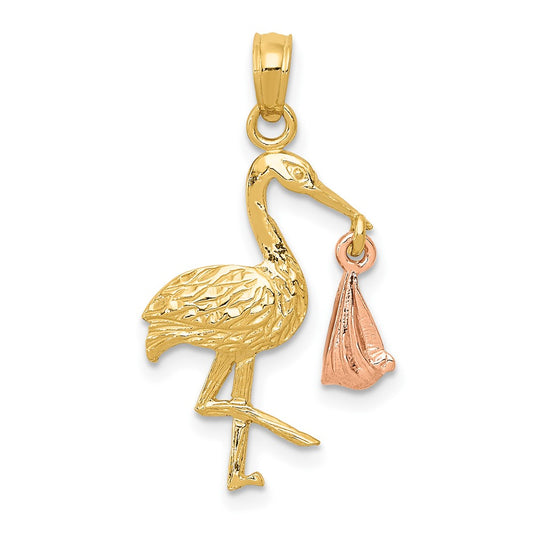 10k Two-tone Stork w/Dangling Charm