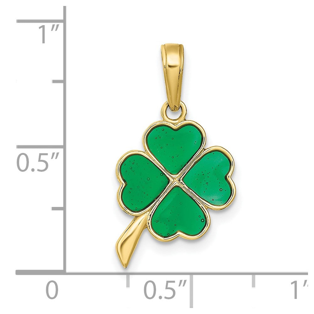 10K 4-Leaf Clover Enameled Pendant