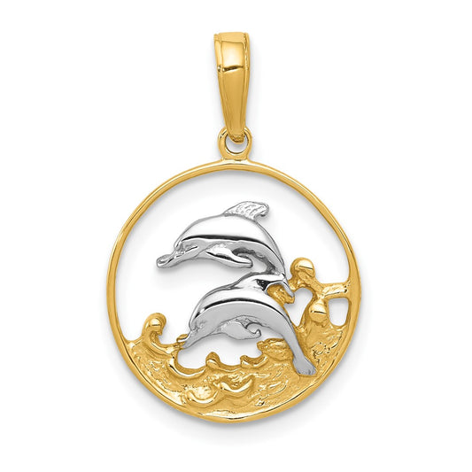 10K w/Rhodium Double Dophins Charm