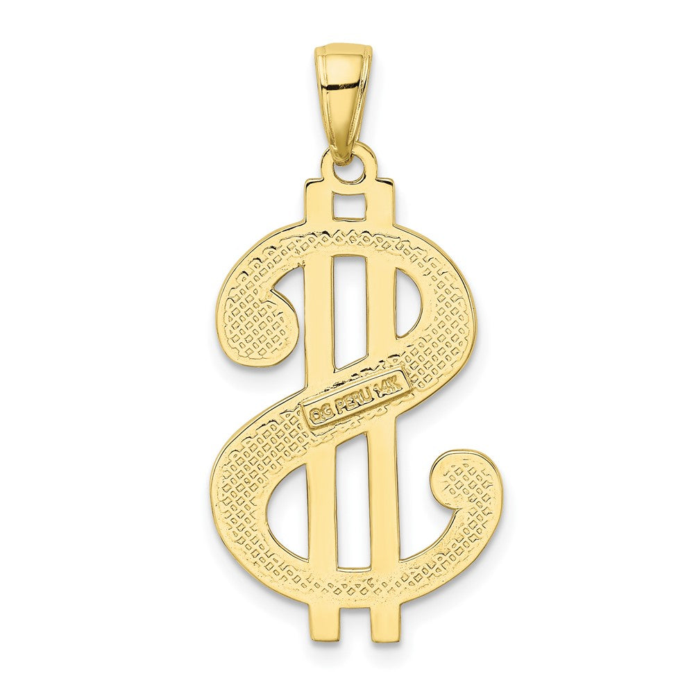 10k Gold Polished and Textured Dollar Sign Pendant
