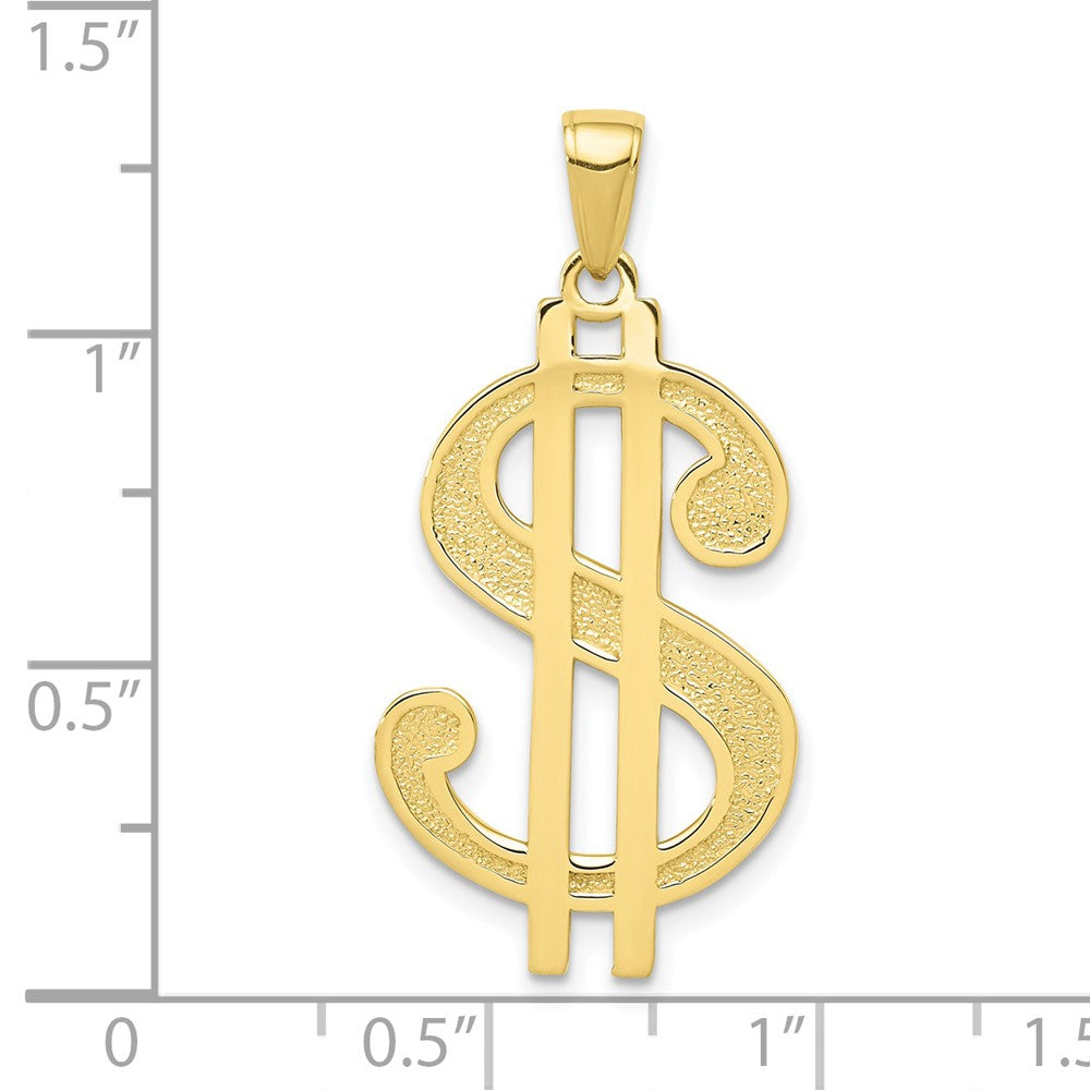 10k Gold Polished and Textured Dollar Sign Pendant