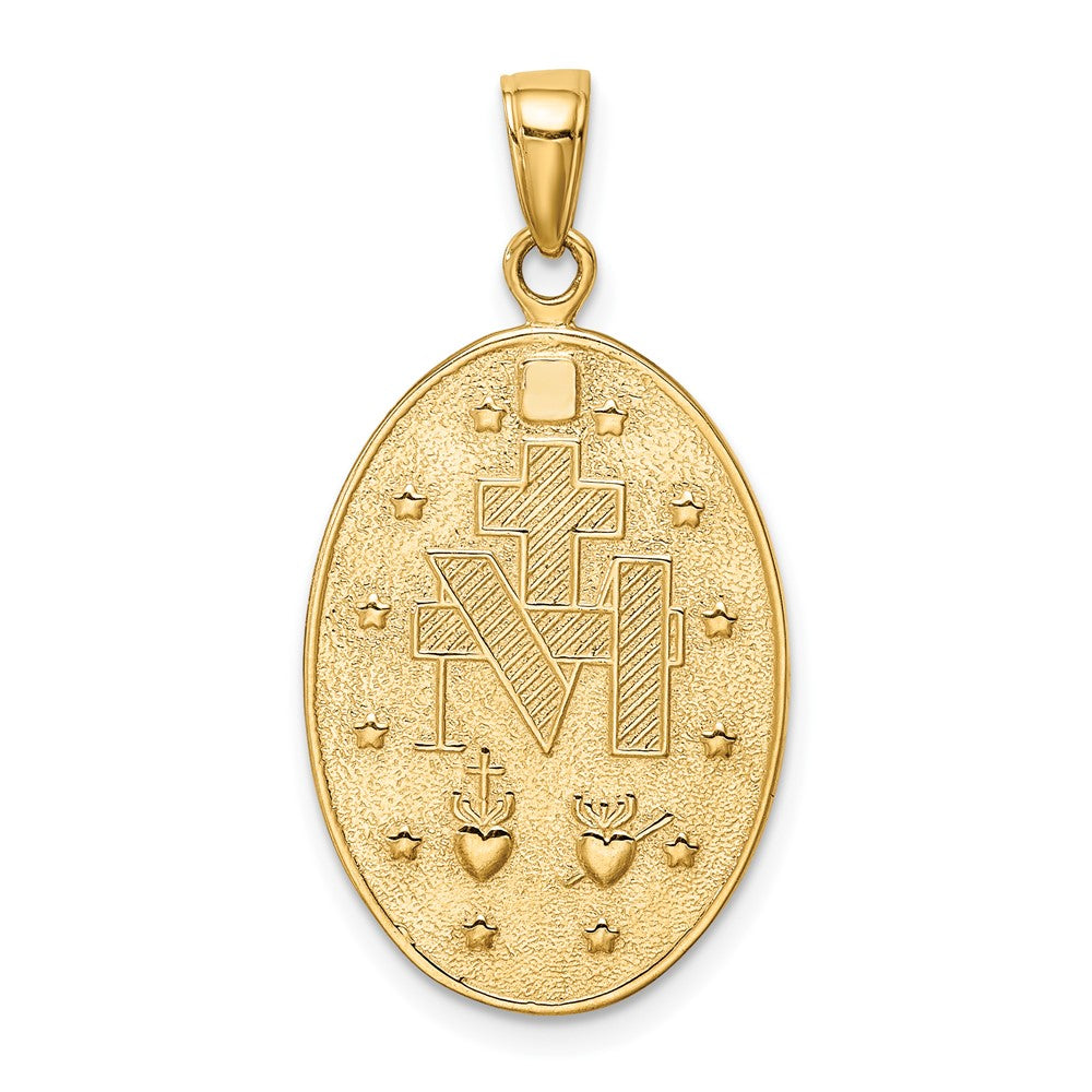 10K Gold Satin and Polished Finish Virgin Mary Medal Pendant