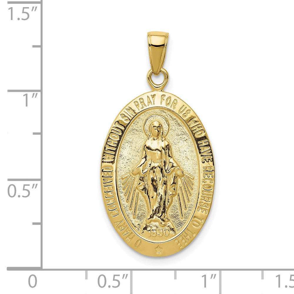 10K Gold Satin and Polished Finish Virgin Mary Medal Pendant
