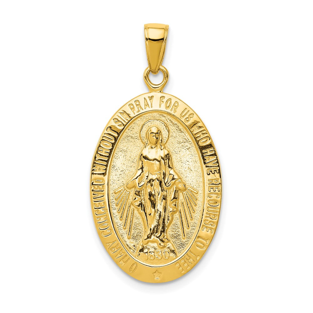 10K Gold Satin and Polished Finish Virgin Mary Medal Pendant