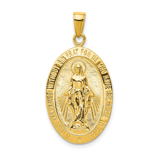 10K Gold Satin and Polished Finish Virgin Mary Medal Pendant
