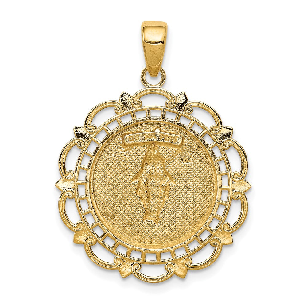 10K Polished Virgin Mary Medal With Scallop Frame Pendant