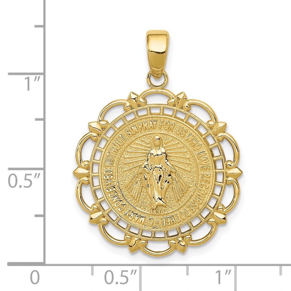 10K Polished Virgin Mary Medal With Scallop Frame Pendant