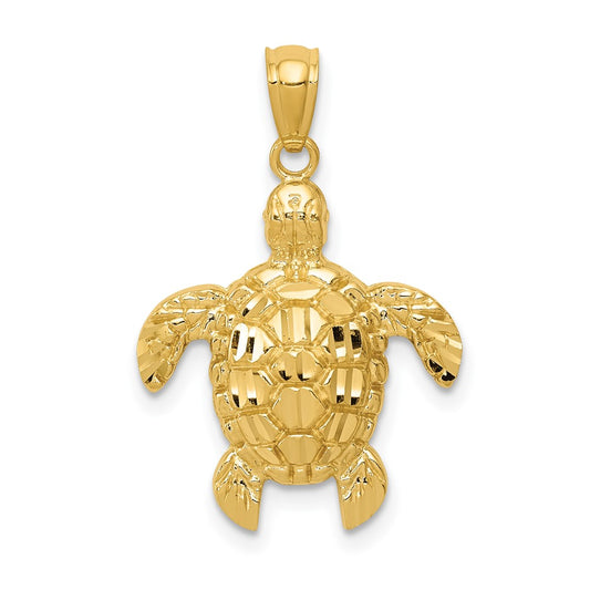 10k Diamond-cut Polished Sea Turtle Pendant