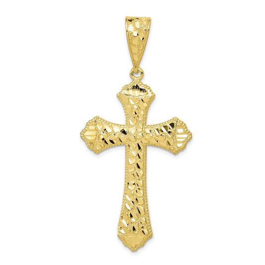 10k Diamond-cut Budded Cross Pendant