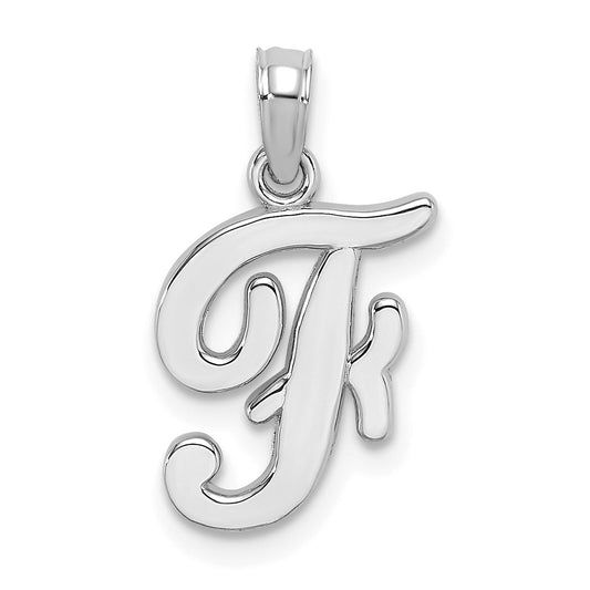 10K White Gold Polished F Script Initial Charm