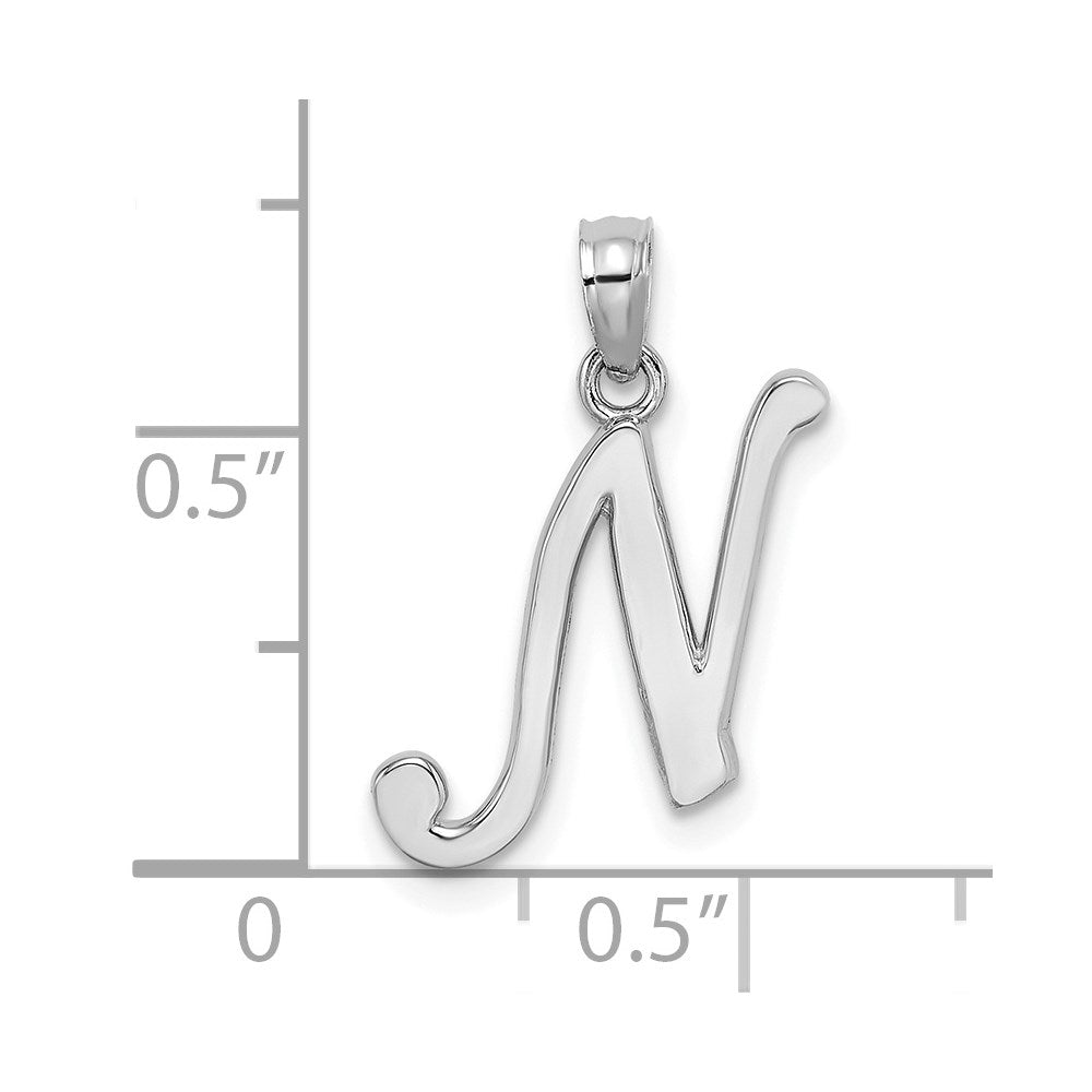 10K White Gold Polished N Script Initial Charm